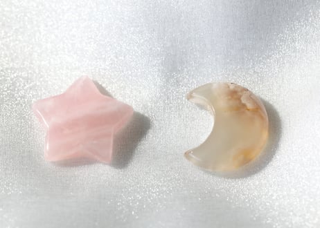 【ユメピーBirthday企画2025】ユメピーによる技入り！チェリーブロッサムアゲート＆ローズクォーツの星・月セット
