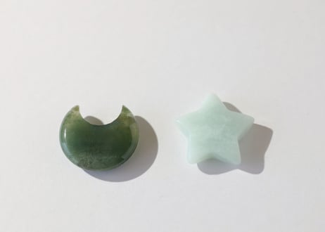 【healing】モスアゲート 月とアマゾナイト 星のハートと繋がるセット