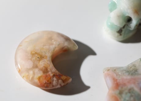 【ハートを癒す】アマゾナイトとブルーチェリーブロッサムアゲートのスカルセットA