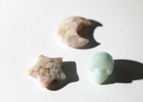 【スピリット達と遊ぶ】アマゾナイトとブルーチェリーブロッサムアゲートのスカルセットC