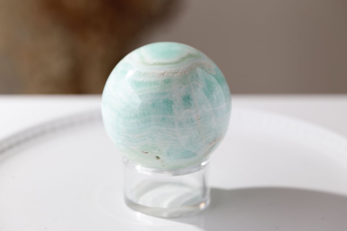 高品質 カリビアンカルサイト スフィア 天然石 カリビアンブルーカル