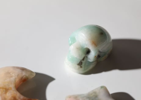 【ハートを癒す】アマゾナイトとブルーチェリーブロッサムアゲートのスカルセットA