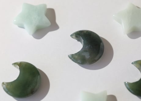 【healing】モスアゲート 月とアマゾナイト 星のハートと繋がるセット