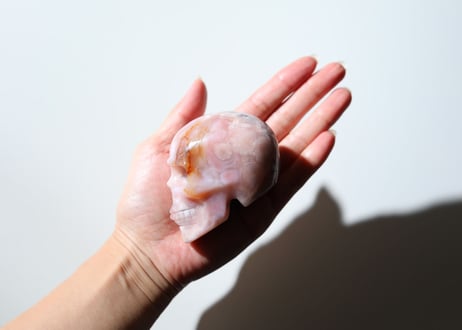技封入❣️【宇宙意識と接続する】 ピンクアメジスト＆チェリーブロッサムアゲート スカル【ビューティー】 ※イベントクーポン使用不可