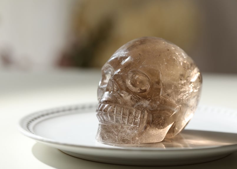 天然石スモーキークォーツのスカル　置物　彫物NO.092906 天然石スモーキークォーツのスカル 置物 彫物NO.092906 天然石