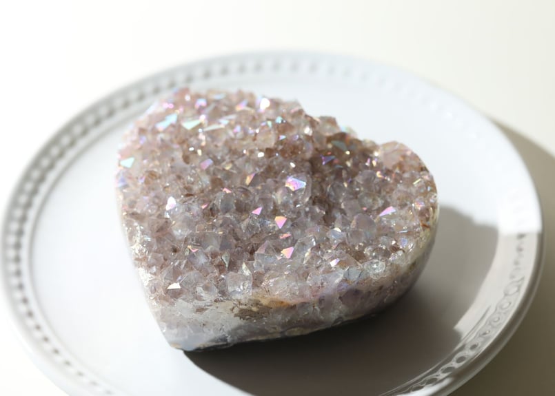 【 天然石 エンジェルオーラ クォーツ クラスター 原石 ハート スタンド付き ☆SALE【 天然石 エンジェルオーラ クォーツ クラスター ハート