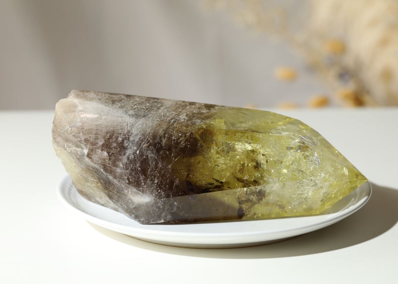 豊かな光】ブラジル産 虹入り ナチュラルスモーキーシトリン ポイント