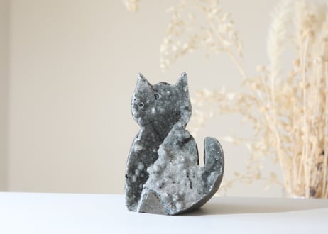 【星降る夜を見ていた】グレーアメジスト クラスター ねこ