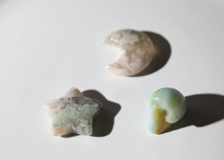 【豊かな感性】アマゾナイトとブルーチェリーブロッサムアゲートのスカルセットD