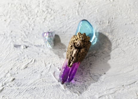 【J.U.rinne】〈Juriの妖精からのリーディングメッセージ付き〉オーラクォーツとプットのミニワンド セット (アクア＆パープルオーラクォーツ)