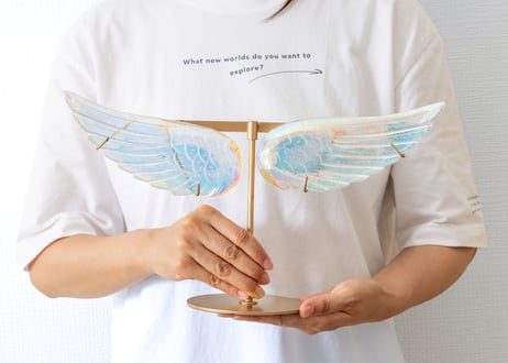 エドワード淺井さんによる技入り❣️【青天井に夢が叶う/青天井に成功に導く】エンジェルオーラ クリアクォーツ 天使の羽 台座付き ※イベントクーポン使用不可