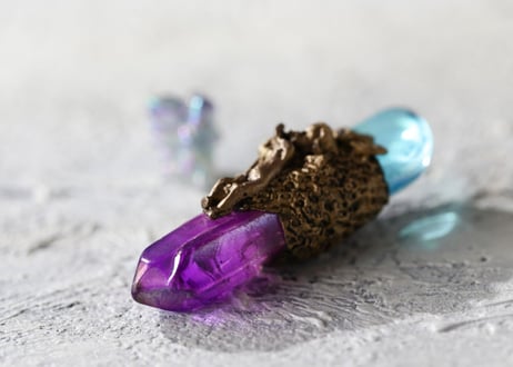 【J.U.rinne】〈Juriの妖精からのリーディングメッセージ付き〉オーラクォーツとプットのミニワンド セット (アクア＆パープルオーラクォーツ)