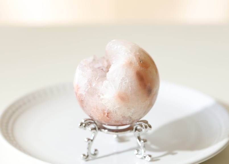 floral】ブラジル産 虹入り ピンクアメジスト スフィア シルバーの台座