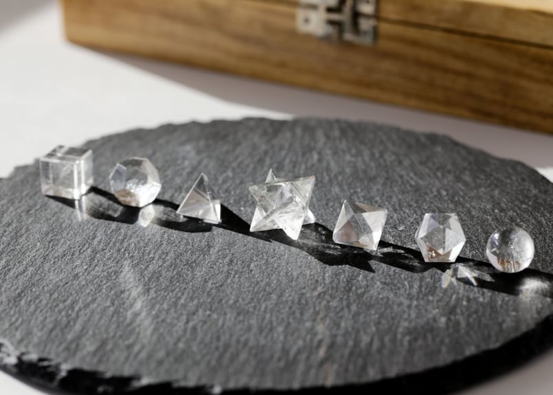 魔術道具】マニカラン水晶 幾何学7個セット 木箱入り | Y.S.Y24