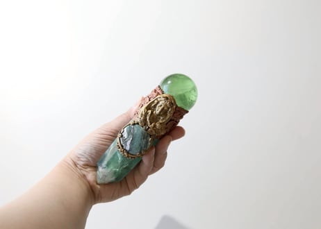 葉月ゆうによる技封入❣️【超越した幸運/良いカルマ/フロー】〈リメイク〉フローライトとユニコーンジャスパーのマリアワンド ※イベントクーポン使用不可