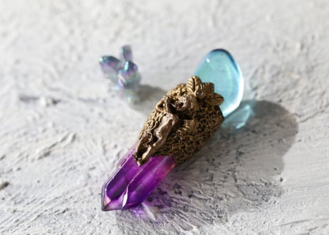 【J.U.rinne】〈Juriの妖精からのリーディングメッセージ付き〉オーラクォーツとプットのミニワンド セット (アクア＆パープルオーラクォーツ)