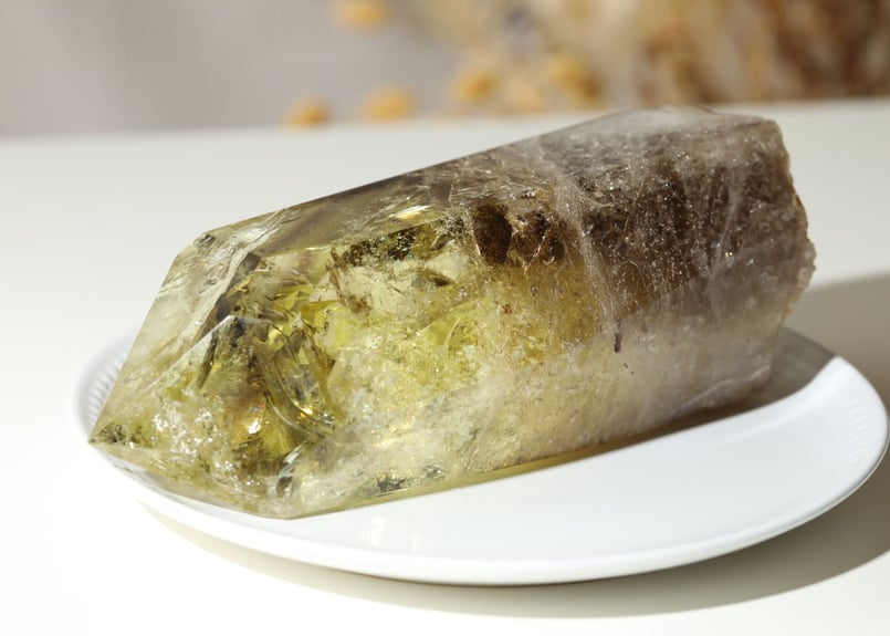 豊かな光】ブラジル産 虹入り ナチュラルスモーキーシトリン ポイント