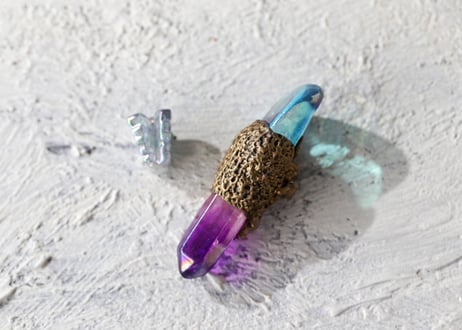 【J.U.rinne】〈Juriの妖精からのリーディングメッセージ付き〉オーラクォーツとプットのミニワンド セット (アクア＆パープルオーラクォーツ)