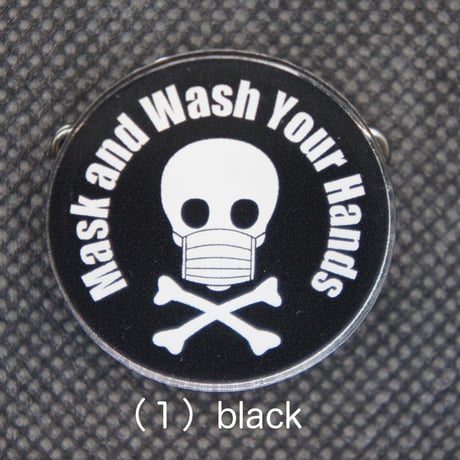 Mask&Wash Your Handsアクリルバッジ　black・pink