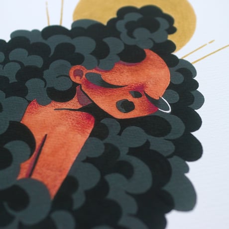 【Black girl and gold moon・5】ジークレープリント／Giclee print