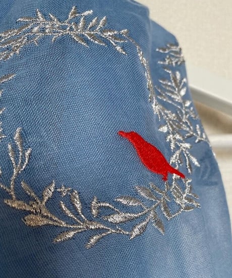 刺繍鳥ストール（レッド）