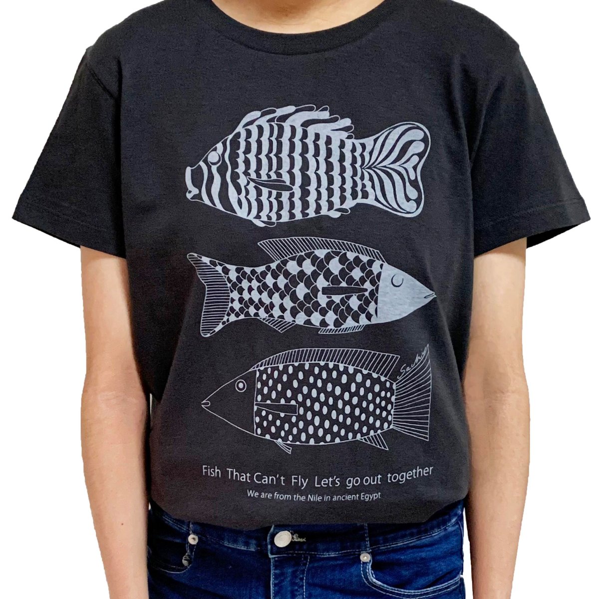 No.6 空 飛びたかった魚ハイクオリティーTシャツ（スミ色）