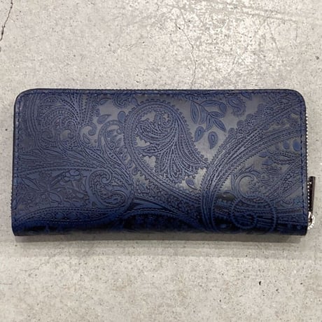 BAGGY PORT　藍染レザー 型押しペイズリー ラウンドファスナー 長財布　DBL　#AC