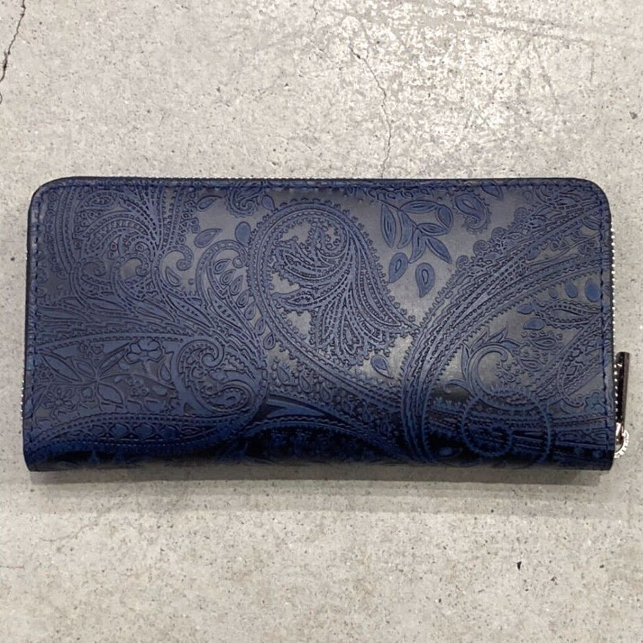 【美品】BAGGY PORT　藍染レザー ラウンドファスナー長財布 ペイズリー柄 fit=scale-down,w=1200