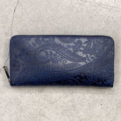 BAGGY PORT　藍染レザー 型押しペイズリー ラウンドファスナー 長財布　DBL　#AC