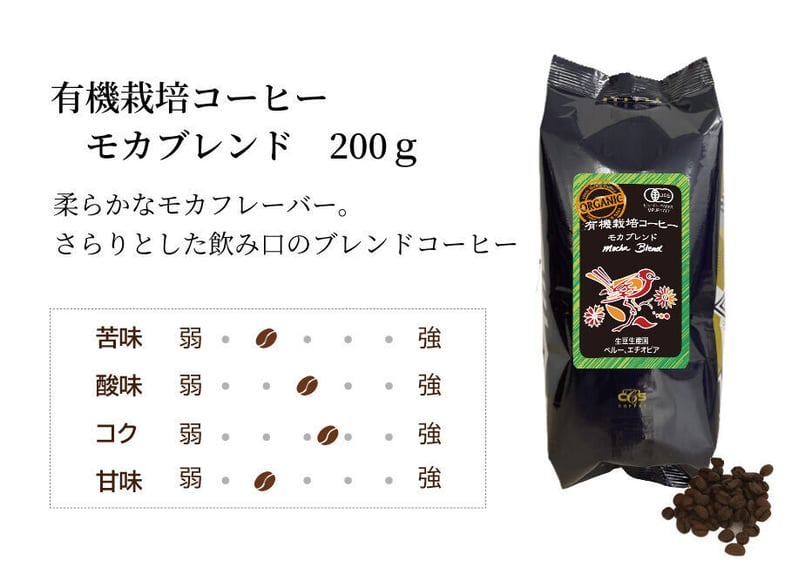 有機栽培コーヒー モカブレンド 200g | シーシーエスコーヒー ちはや本店