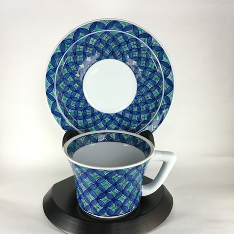 アウトレット　竹型(小)コーヒー碗皿　青彩七宝