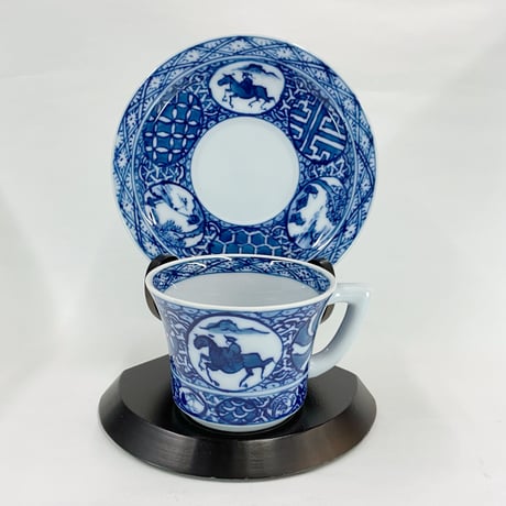 アウトレット　竹型(小)コーヒー碗皿　染付丸紋祥瑞