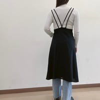 ハーフリネンダブルストラップエプロン/ブラック　送料無料