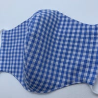 コットン100％水色チェックマスク/送料無料
