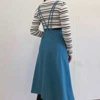 ハーフリネンダブルストラップエプロン/ミネラルブルー　送料無料