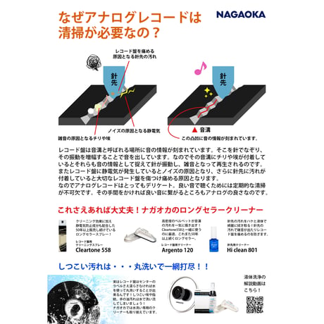 NAGAOKA レコード盤用ウェットクリーニンググッズ 3点セット WCL111 SPW01 CLV30