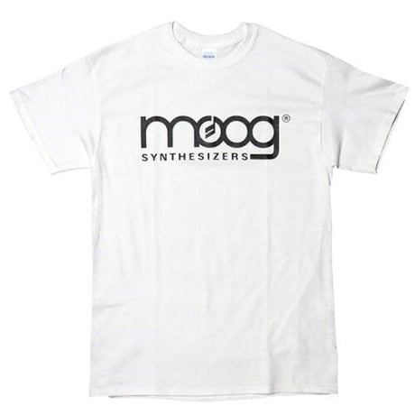 MOOG SYNTHESIZER（モーグ・シンセサイザー） 70S～80S ヴィンテージロゴ WHITE dj tシャツ moog tシャツ ロゴt 楽器 tシャツ