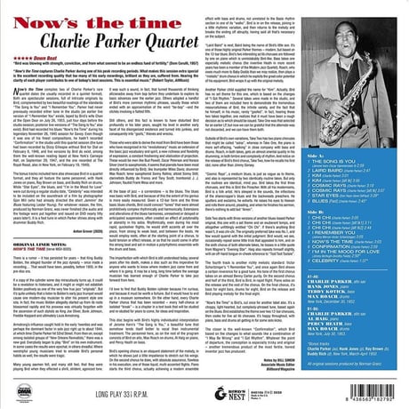 チャーリー・パーカー / ナウズ・ザ・タイム+4ボーナストラック【180g重量盤】