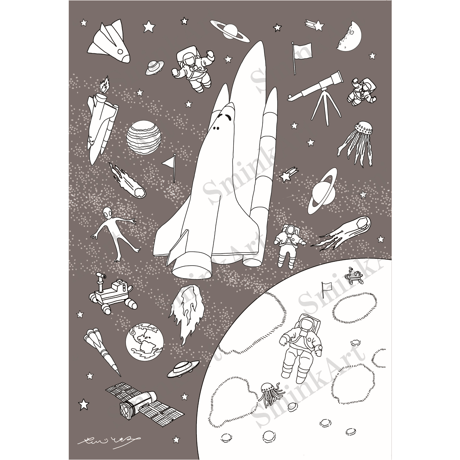 SminkArt塗り絵シール 【 宇宙柄 】A4サイズ2種/セット＜塗り絵デザインシール＞