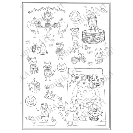 SminkArt塗り絵シール【 犬猫柄 】 A4サイズ 2種/セット＜塗り絵デザインシール＞