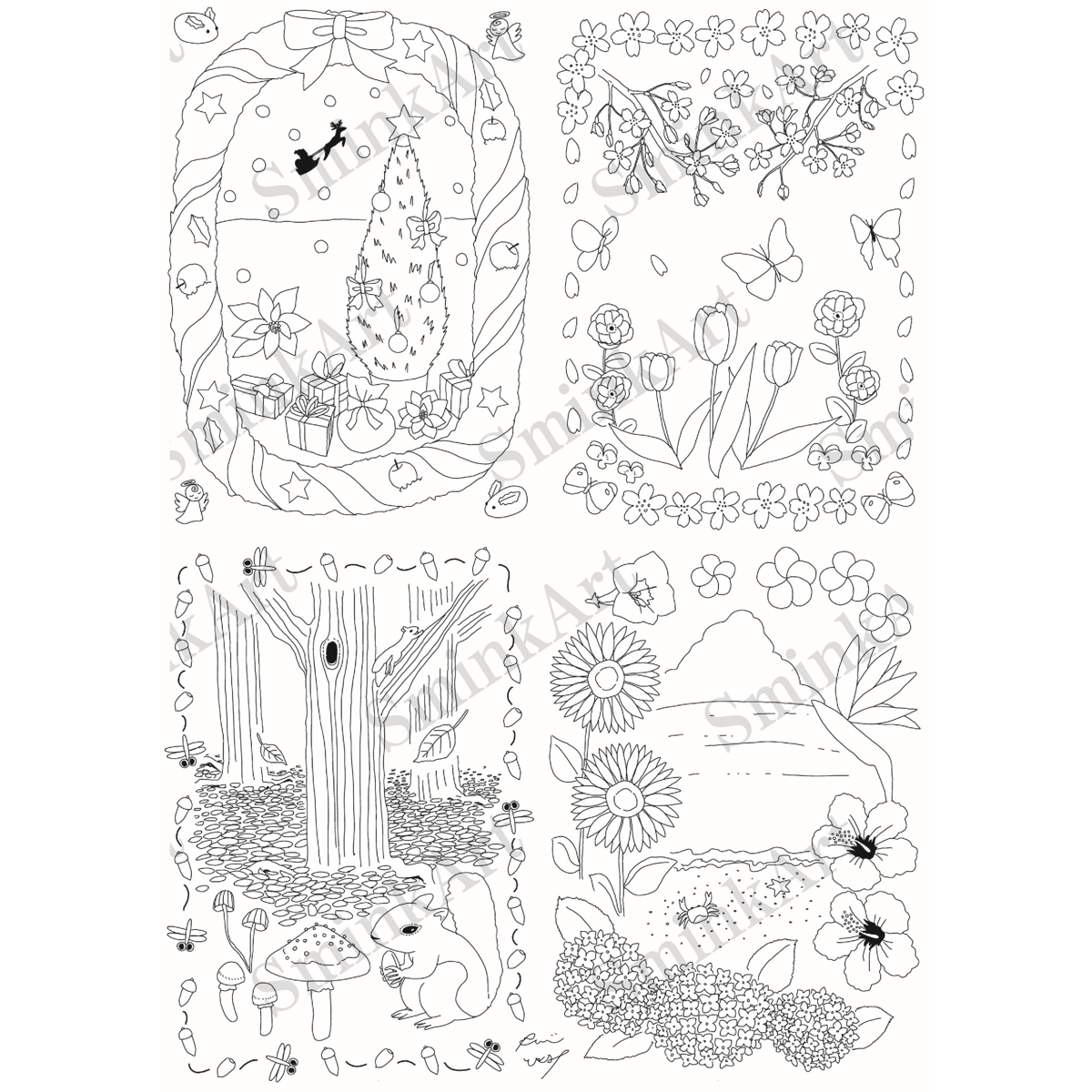 SminkArt塗り絵シール【 植物柄 】 A4サイズ2種/セット＜塗り絵
