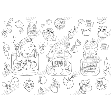 SminkArt塗り絵シール【 犬猫柄 】 A4サイズ 2種/セット＜塗り絵デザインシール＞