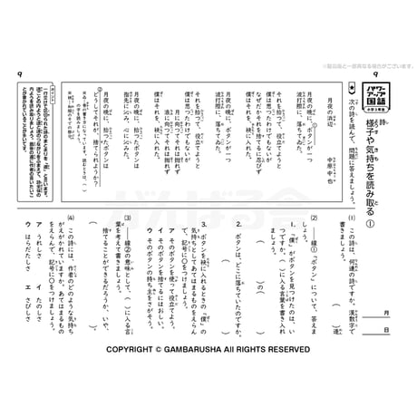 パワーアップ国語3年生・読解／文章（1年間分）