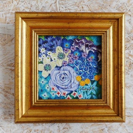 MINIサイズ油絵「あなたの心に花束を・flower/blue」