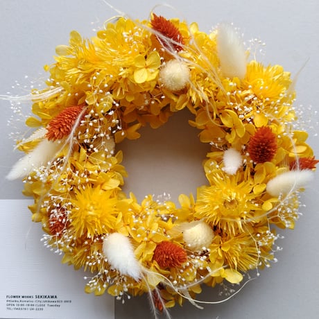 みりあん　フラワーリース　イエロー ガーベラと黄色の三日月リース25㎝ プリザーブドフラワー ドライ