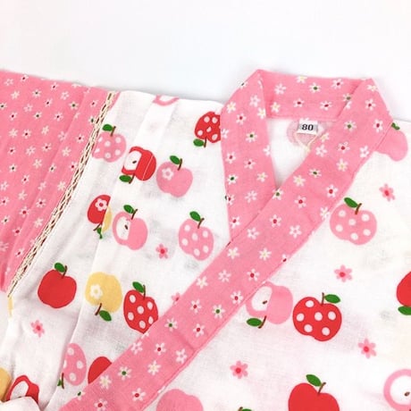 二重ガーゼ キッズ甚平 りんご　80／90