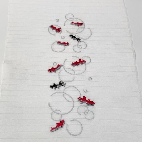 洗える オリジナル刺繍半衿・絽『金魚』