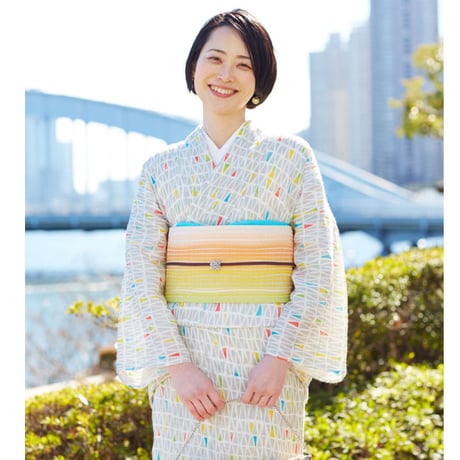 【SOLD OUT】綿麻 59kimono『三角の森』薄グレー