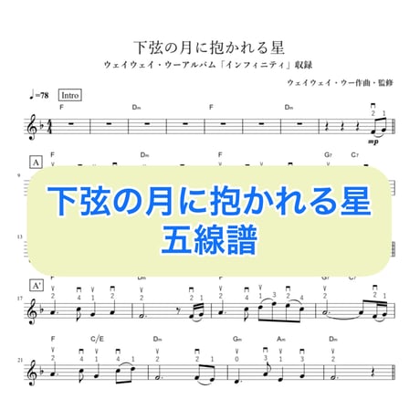 「下弦の月に抱かれる星」五線譜