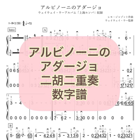 「アルビノーニのアダージョ」二胡二重奏数字譜
